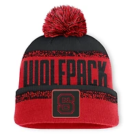 Bonnet en tricot à revers rouge/noir avec pompon pour homme Fanatics NC State Wolfpack Thrive
