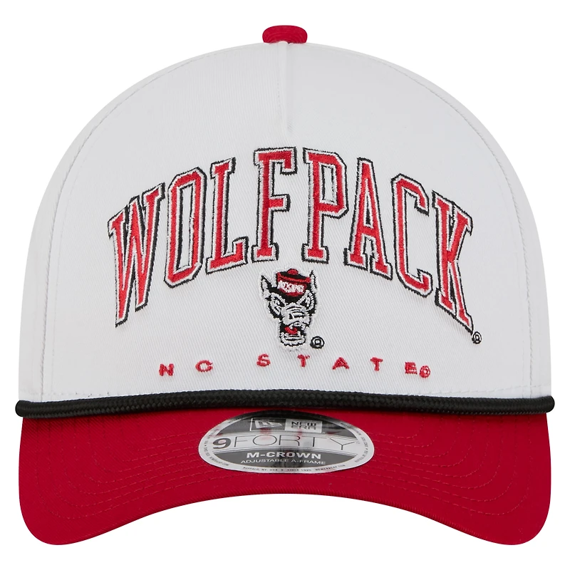 Men's New Era White/Red NC State Wolfpack Arch Two-Tone Rope 9FORTY A-Frame M-Crown Adjustable Hat