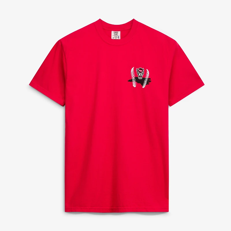 Men's Red NC State Wolfpack Drawn Mascot Baseball T-Shirt