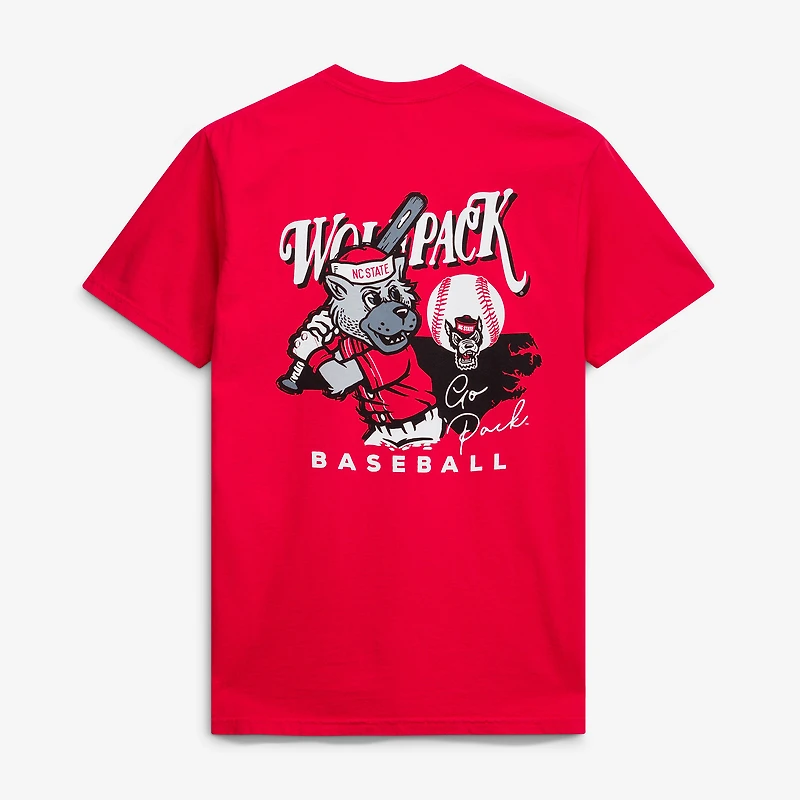Men's Red NC State Wolfpack Drawn Mascot Baseball T-Shirt