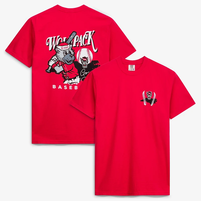 Men's Red NC State Wolfpack Drawn Mascot Baseball T-Shirt