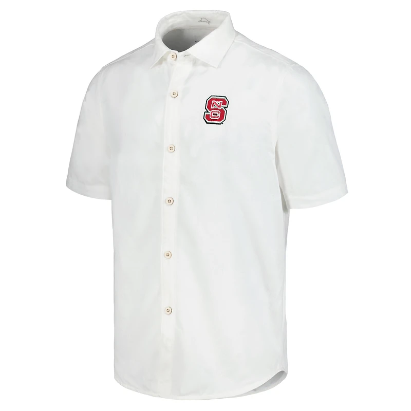Men's Tommy Bahama White NC State Wolfpack Coconut Point Palm Vista IslandZone Camp Button-Up Shirt
