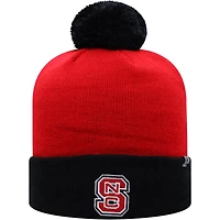 Men's Top of the World Red/Black NC State Wolfpack Core 2-Tone Cuffed Knit Hat with Pom
