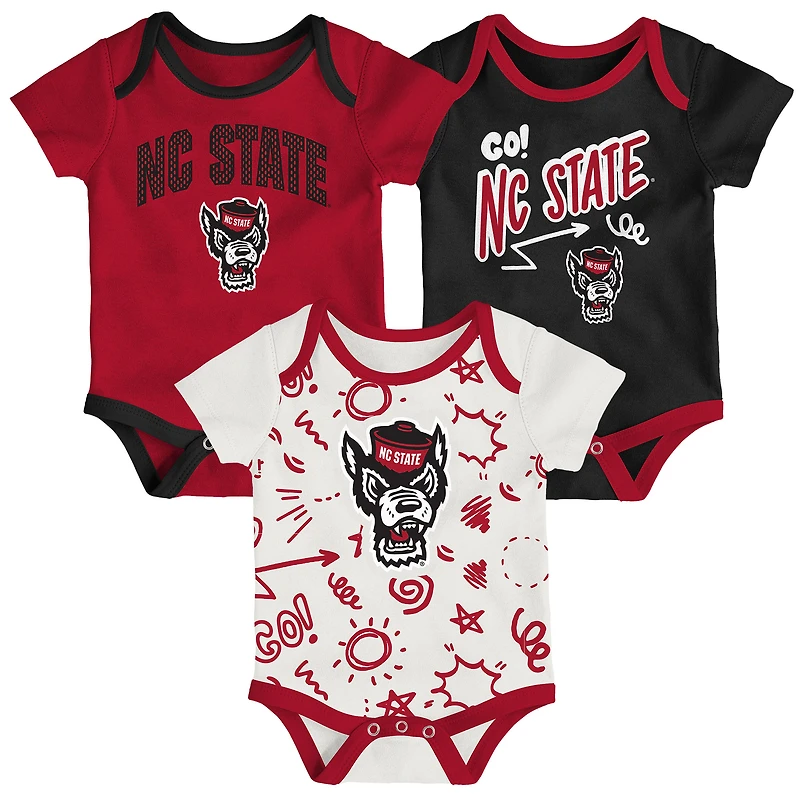 Ensemble de body trois pièces pour nouveau-né et nourrisson Outerstuff NC State Wolfpack All Day Play