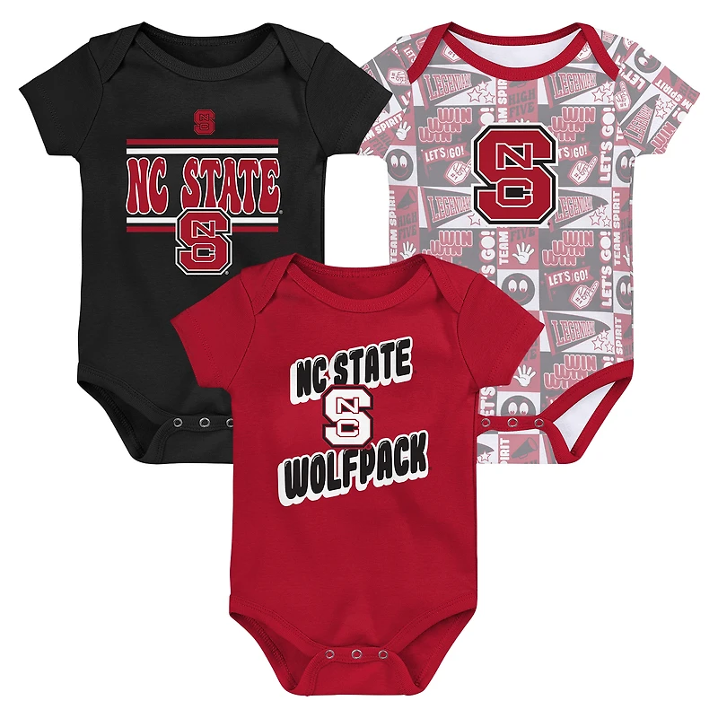 Ensemble de 3 bodies pour nouveau-né rouge NC State Wolfpack Sunday Comics