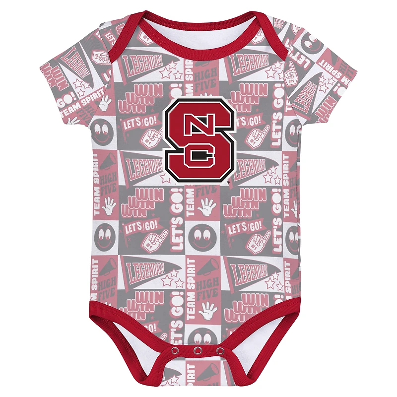 Ensemble de 3 bodies pour nouveau-né rouge NC State Wolfpack Sunday Comics