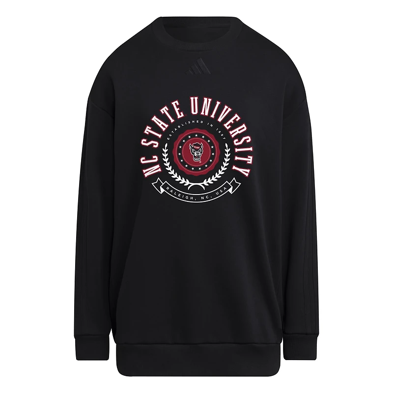 Pull ras du cou oversize noir adidas NC State Wolfpack pour femme