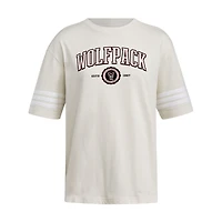 Women's adidas Cream NC State Wolfpack Fashion Three-Stripes Oversized T-Shirt