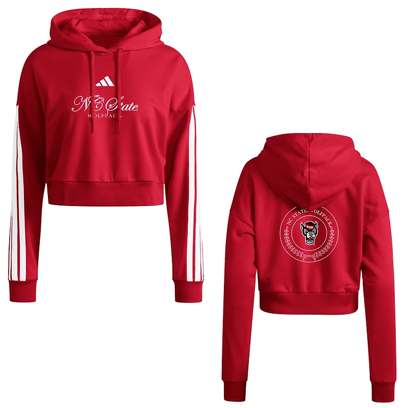 Sweat à capuche court adidas NC State Wolfpack Campus Queen pour femme, rouge