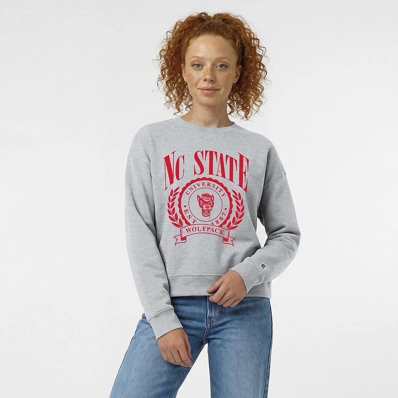 Women's Champion  Heather Gray NC State Wolfpack Academic Crest Powerblend Crewneck Sweatshirt