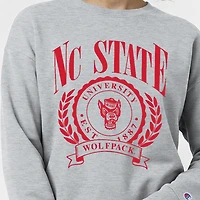 Women's Champion  Heather Gray NC State Wolfpack Academic Crest Powerblend Crewneck Sweatshirt