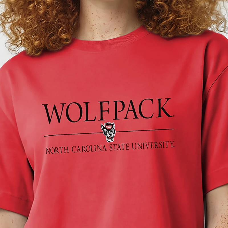 Women's Champion Red NC State Wolfpack Waist Length Wordmark T-Shirt
