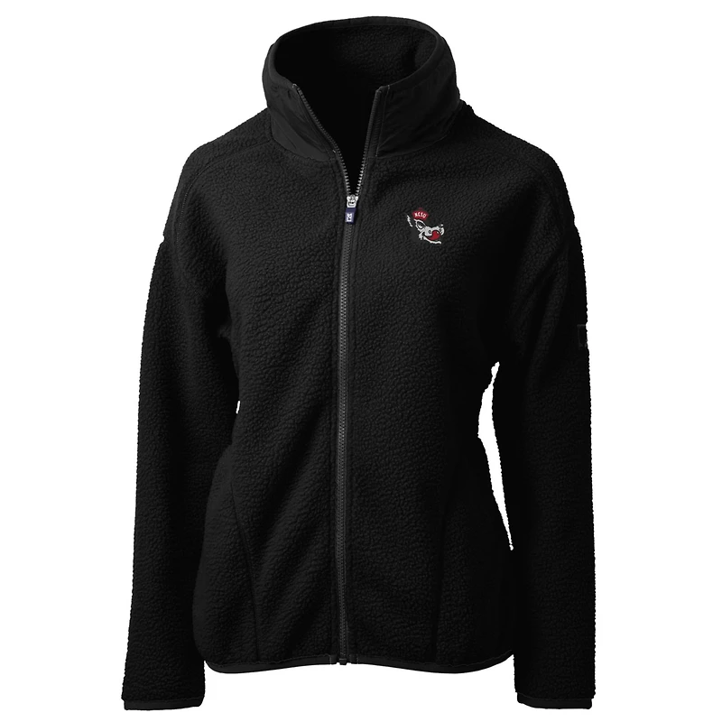 Veste polaire zippée intégrale Cutter & Buck noire NC State Wolfpack Cascade Eco Sherpa pour femme
