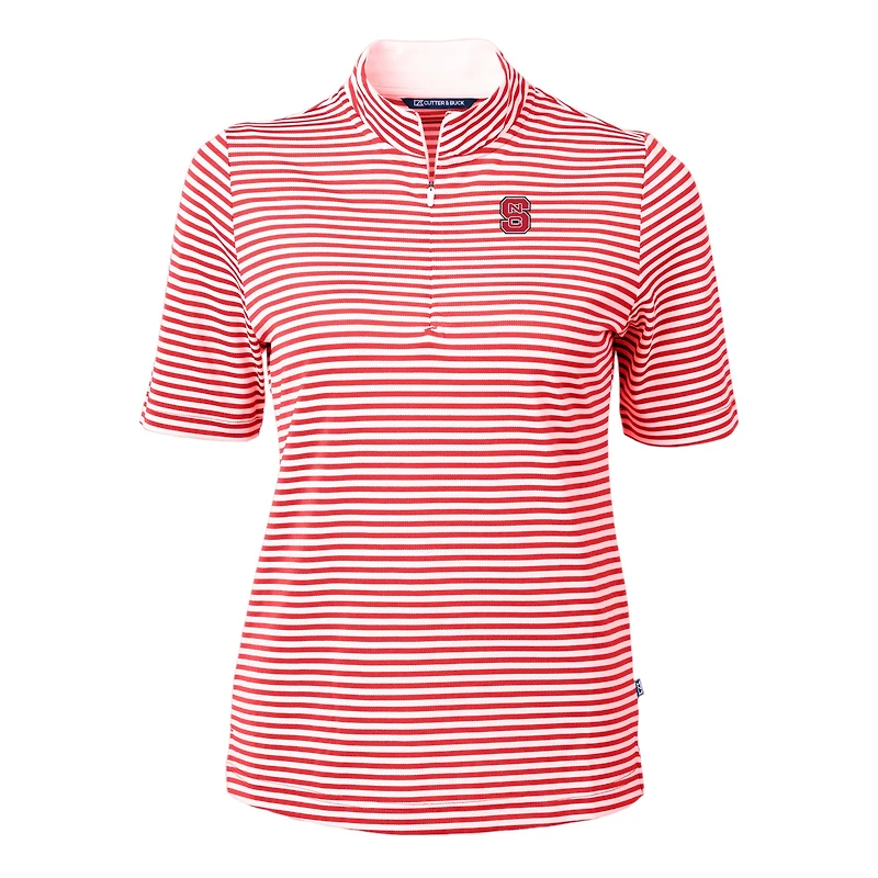 Women's Cutter & Buck Red NC State Wolfpack DryTec Virtue Eco Pique Stripe Recycled Polo