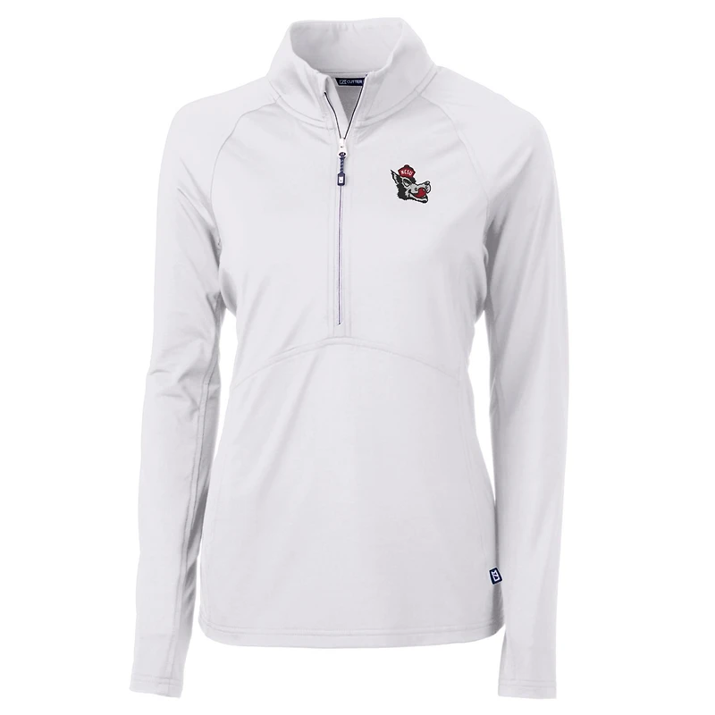 Women's Cutter & Buck White NC State Wolfpack Adapt Eco Knit Stretch Recycled Half-Zip Pullover Top