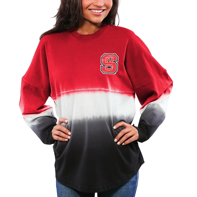 Maillot Spirit à manches longues rouge pour femmes NC State Wolfpack Ombre Dip-Dyné