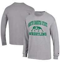 Men's Champion Heather Gray NDSU Bison Wrestling Icon Long Sleeve T-Shirt