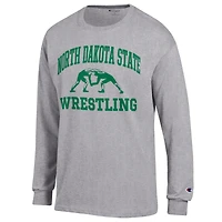Men's Champion Heather Gray NDSU Bison Wrestling Icon Long Sleeve T-Shirt