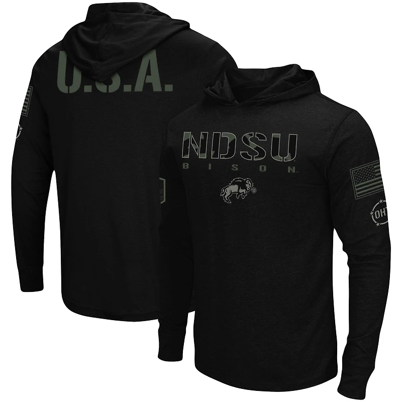 Colosseum Black NDSU Bison OHT Military Appreciation Hoodie T-shirt à manches longues pour homme