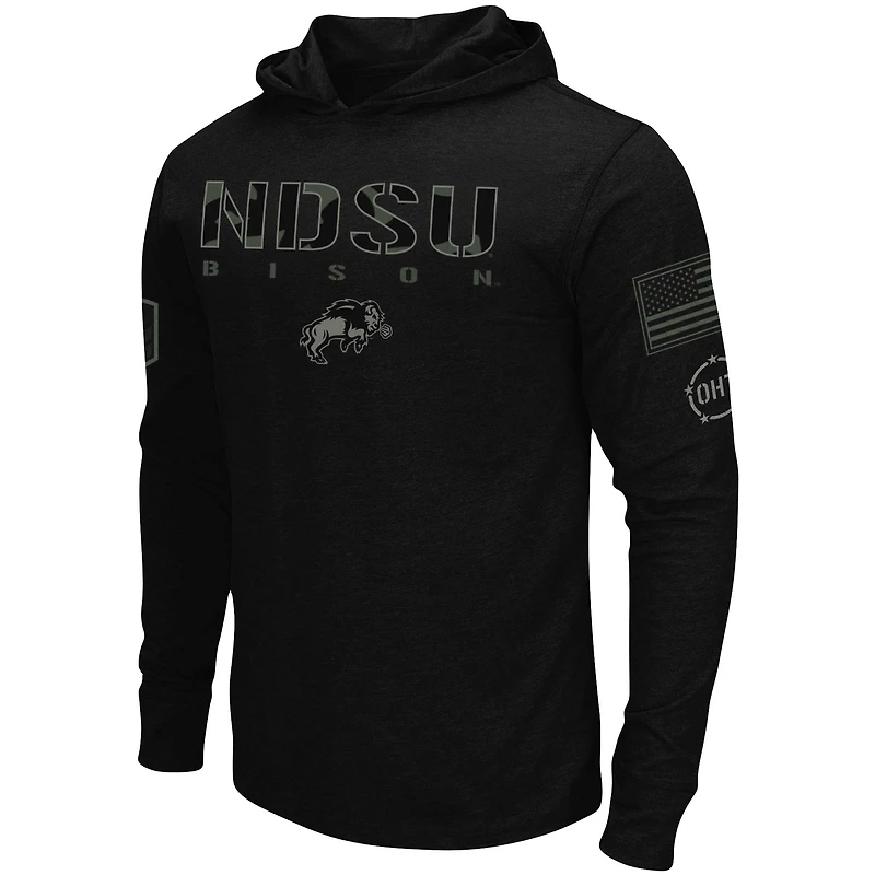 Colosseum Black NDSU Bison OHT Military Appreciation Hoodie T-shirt à manches longues pour homme