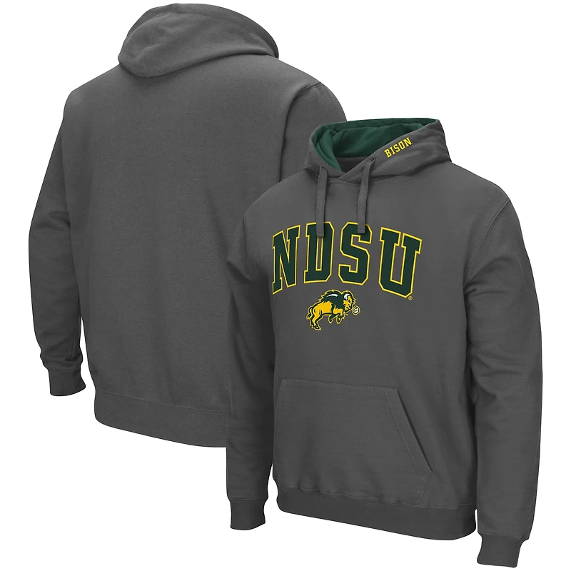 Men's Colosseum Charcoal NDSU Bison Arch & Logo 3.0 Pullover Hoodie