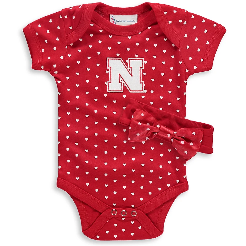 Ensemble body et bandeau Scarlet Nebraska Huskers Hearts pour nouveau-nés nourrissons
