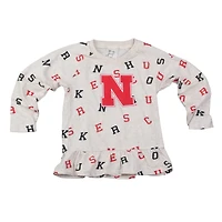 Girls Toddler Wes & Willy Oatmeal Nebraska Huskers Ruffle Raglan Long Sleeve T-Shirt Leggings Set