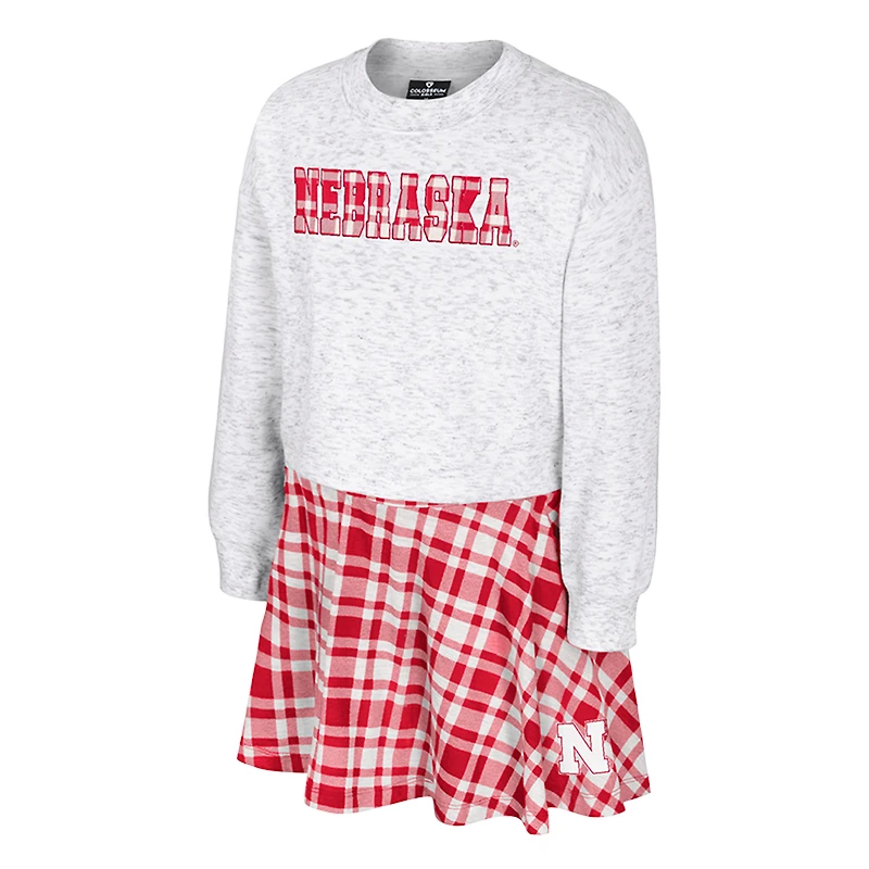 Girls Youth Colosseum Gray Nebraska Huskers Marceline Plaid Skirt and Top Set