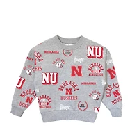Girls Youth Gameday Couture  Heather Gray Nebraska Huskers Always On Repeat Pullover Sweatshirt