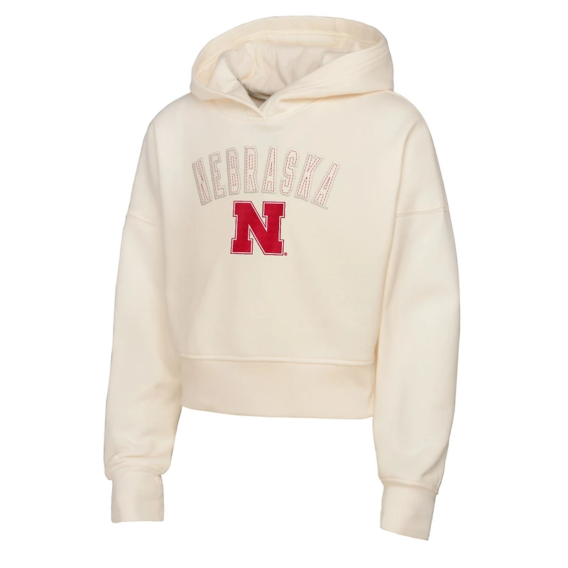 Sweat à capuche court surdimensionné Nebraska Huskers pour fille, couleur crème, Outerstuff Youth
