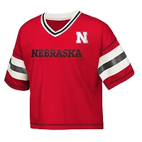 Girls Youth Outerstuff Scarlet Nebraska Huskers Gridiron Jersey V-Neck T-Shirt