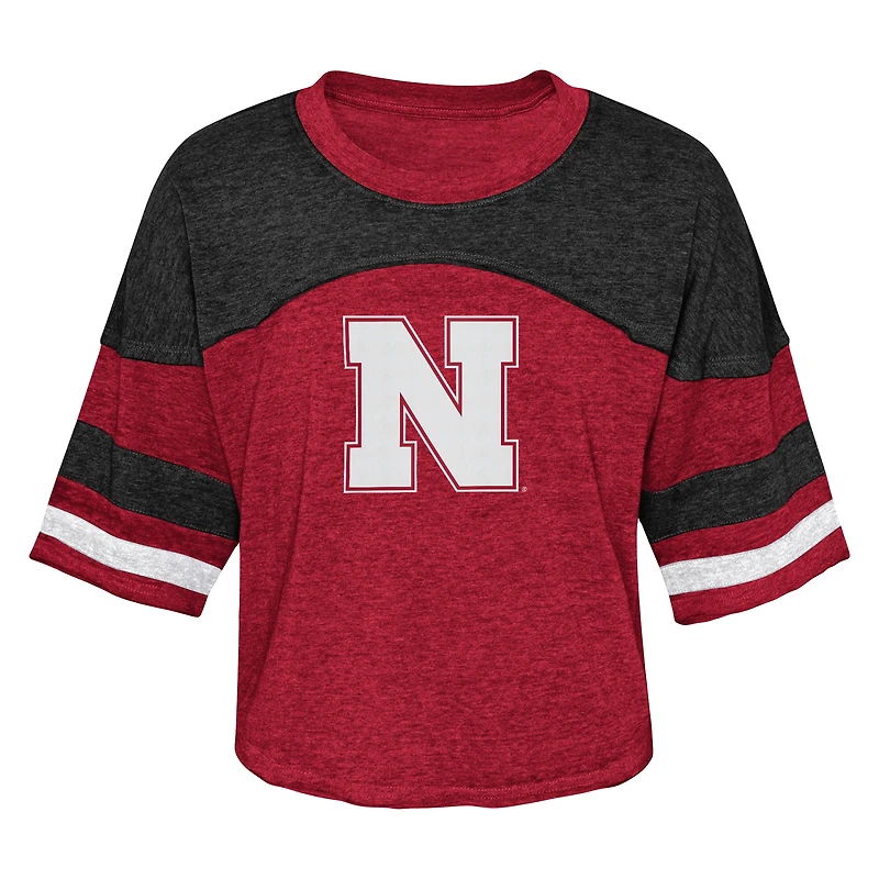 T-shirt en jersey à manches rayées dimanche vendredi des Huskers du Nebraska Scarlet pour fille