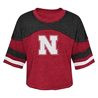 T-shirt en jersey à manches rayées dimanche vendredi des Huskers du Nebraska Scarlet pour fille