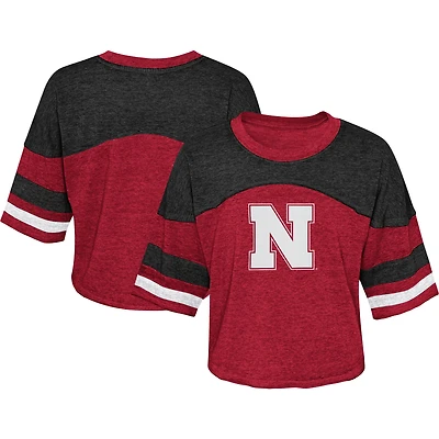 T-shirt en jersey à manches rayées dimanche vendredi des Huskers du Nebraska Scarlet pour fille