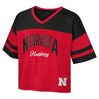 T-shirt en jersey à col V et rayures manches longues pour filles Outerstuff Red Nebraska Huskers The Playmaker