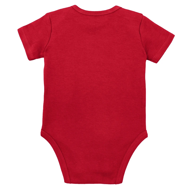 Ensemble de 3 bodys, bavoirs et chaussons Mitchell & Ness Scarlet/Heather Grey Nebraska Huskers pour bébé