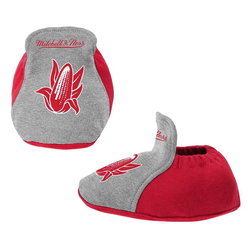 Ensemble de 3 bodys, bavoirs et chaussons Mitchell & Ness Scarlet/Heather Grey Nebraska Huskers pour bébé