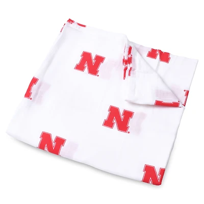 Couverture d'emmaillotage en mousseline pour bébé Three Little Anchors White Nebraska Huskers 47'' x 47''