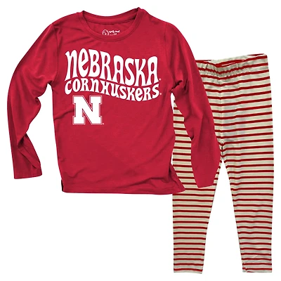 Infant Wes & Willy  Nebraska Huskers Long Sleeve Top and Striped Tri-Blend Leggings Set
