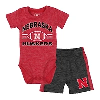 Ensemble body et short pour bébé Wes & Willy Scarlet Nebraska Huskers en laine nuageuse