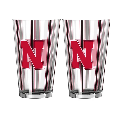 Logo Brands Nebraska Huskers Two-Piece 16oz. Striped Pint Glass Set