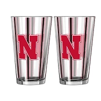 Logo Brands Nebraska Huskers Two-Piece 16oz. Striped Pint Glass Set