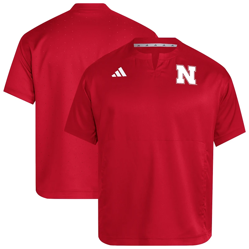 Pull à col cranté rouge adidas Nebraska Huskers Dugout Coaches Adizero pour homme