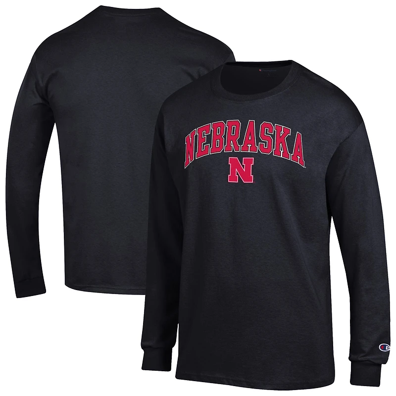 T-shirt à manches longues noir Champion Nebraska Huskers avec logo Arch Over pour homme