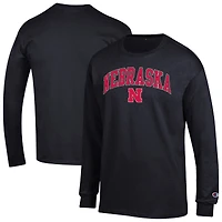 T-shirt à manches longues noir Champion Nebraska Huskers avec logo Arch Over pour homme