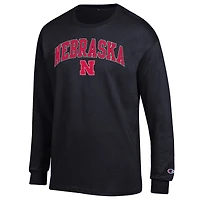 T-shirt à manches longues noir Champion Nebraska Huskers avec logo Arch Over pour homme