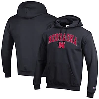 Sweat à capuche noir Champion Nebraska Huskers Arch Over Logo pour homme