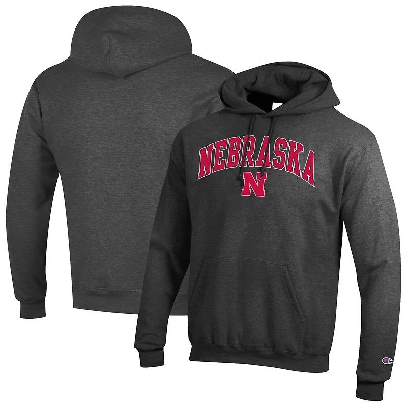 Men's Champion  Charcoal Nebraska Huskers Arched Logo Fleece Pullover Hoodie