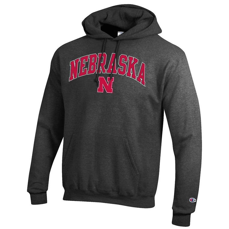 Men's Champion  Charcoal Nebraska Huskers Arched Logo Fleece Pullover Hoodie