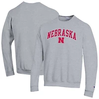 Men's Champion  Heather Gray Nebraska Huskers Arch Over Logo Pullover Sweatshirt